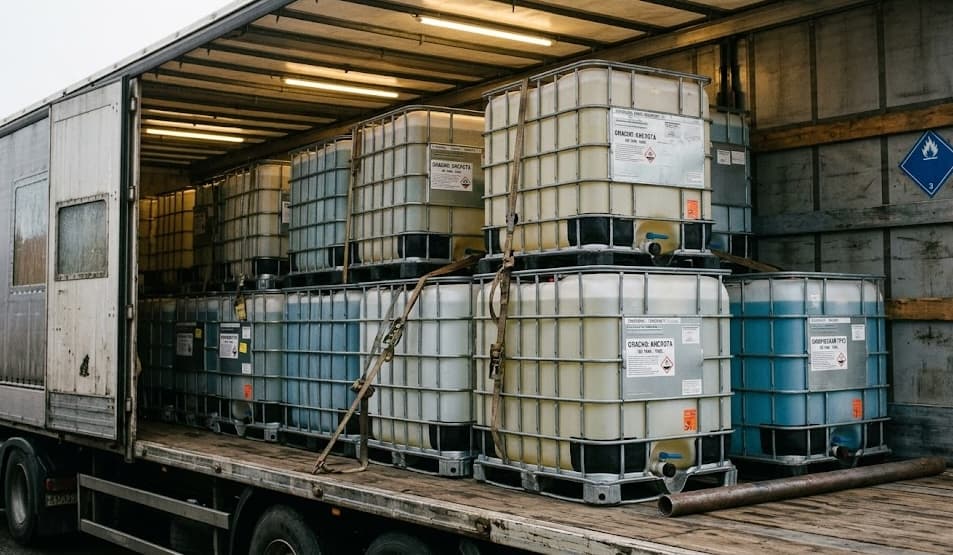 A trailer loaded with IBC totes ready for delivery.